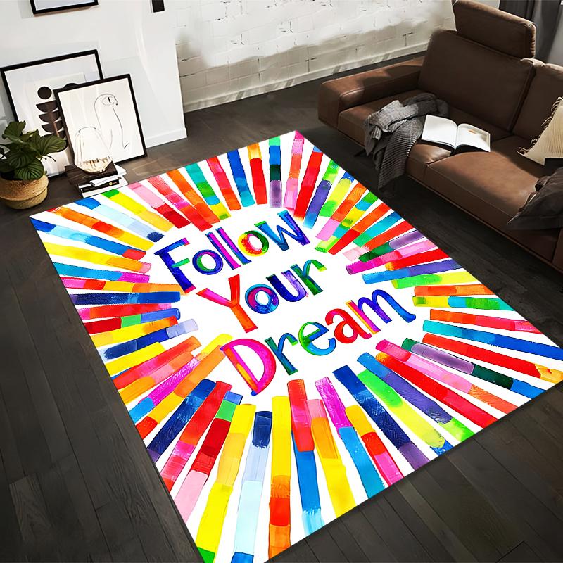Colorful Inspirational Carpet with Follow Your Dream Text Design Suitable for use as an anti-slip for living room bedroom sofas 40x60cm( 15x23in )
Colorful Inspirational Carpet with Follow Your Dream Text Design Suitable for use as an anti-slip for living room bedroom sofas 40x60cm( 15x23in )
