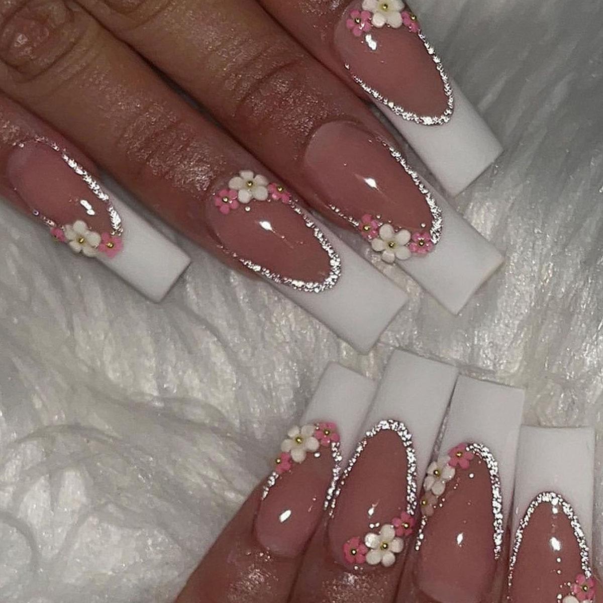 French Camellia Nail Art Stickers - Glittering Fake Nails, Gentle & Pure, Set of 24
French Camellia Nail Art Stickers - Glittering Fake Nails, Gentle & Pure, Set of 24
