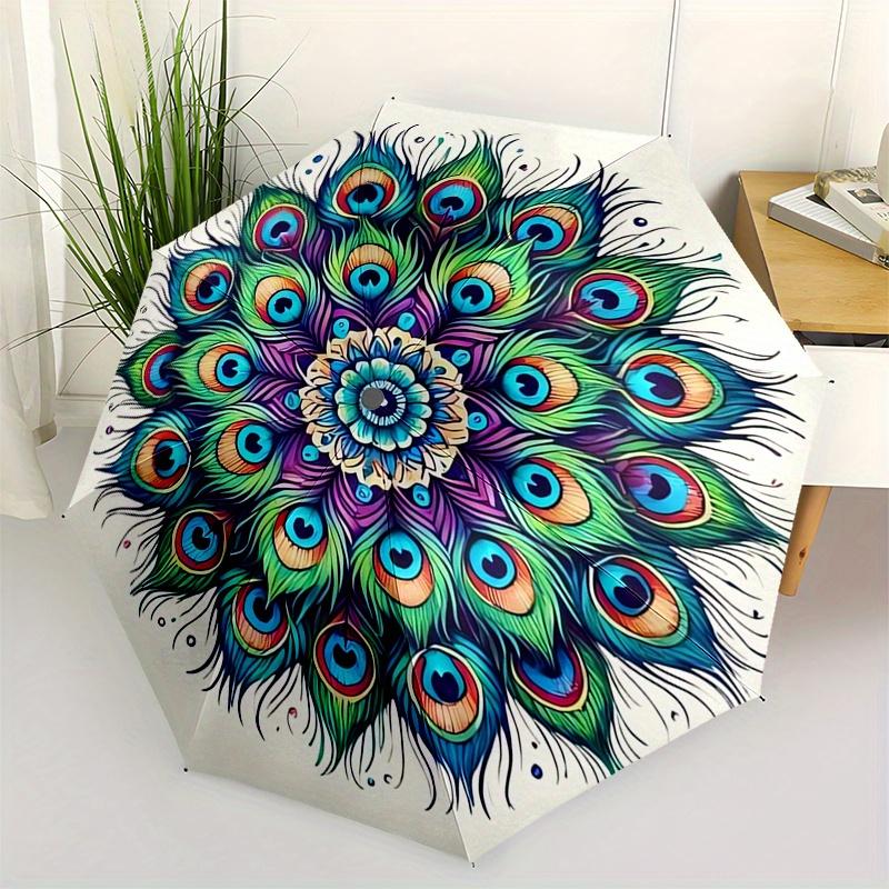 Peacock Feather Mandala Automatic Folding Umbrella 8 Ribs, Durable Iron Frame, Bright Color Pattern Compact Travel Umbrella, Suitable for O
Peacock Feather Mandala Automatic Folding Umbrella 8 Ribs, Durable Iron Frame, Bright Color Pattern Compact Travel Umbrella, Suitable for O
