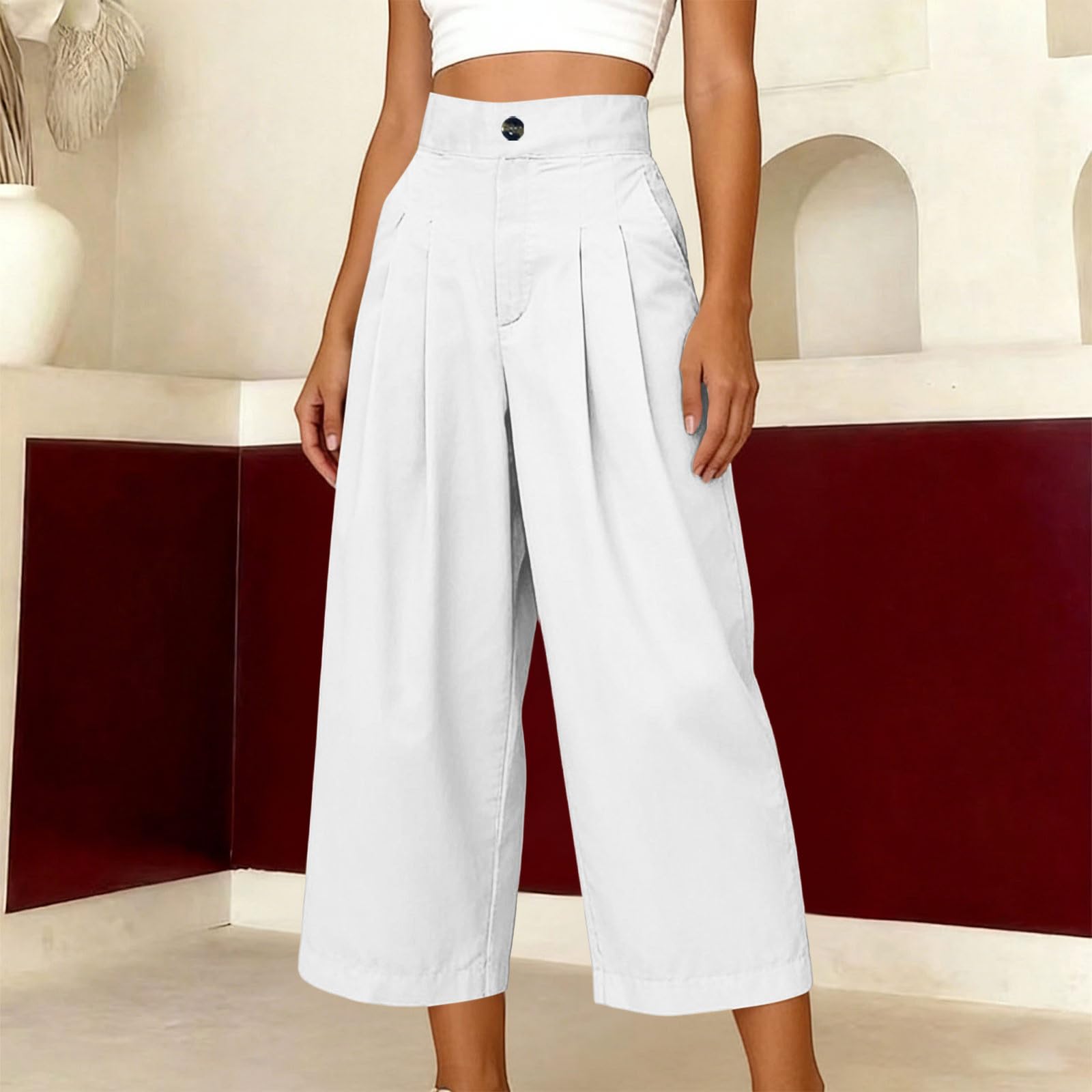 High Waist Wide Leg Cropped Pants for Women Loose Fit Pleated Trousers with Side Pockets for Daily Wear Office Casual M білий
High Waist Wide Leg Cropped Pants for Women Loose Fit Pleated Trousers with Side Pockets for Daily Wear Office Casual M білий