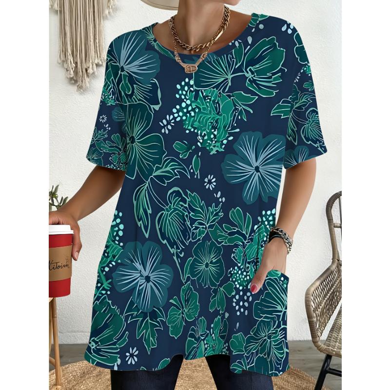 Ladies oversized tropical floral print T-shirt with pocket design, suitable for daily wear 1XL
Ladies oversized tropical floral print T-shirt with pocket design, suitable for daily wear 1XL