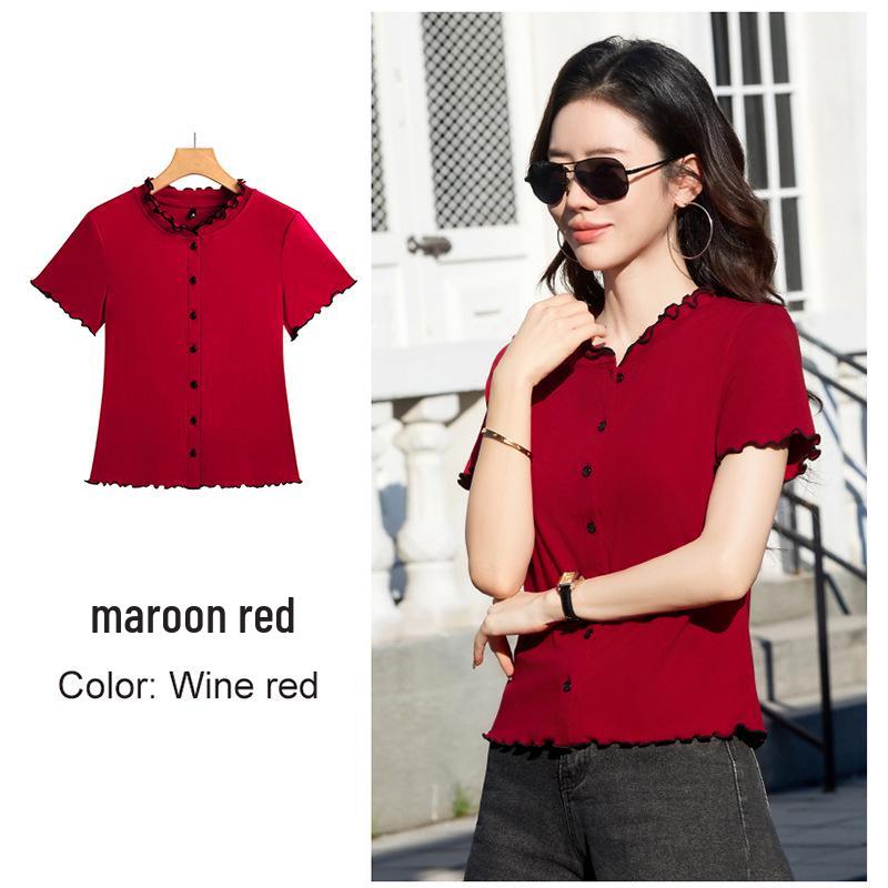 2026 Spring/Summer Women’s Ruffle Shoulder Knit Top with Straight Sleeves - Short Sleeve Cardigan T-shirt 2XL вина червоного кольору
2026 Spring/Summer Women’s Ruffle Shoulder Knit Top with Straight Sleeves - Short Sleeve Cardigan T-shirt 2XL вина червоного кольору