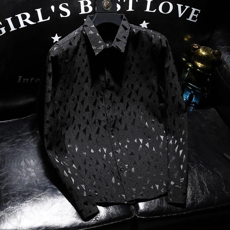 Men Triangle Pattern Shirt Long Sleeve Slim Fit Button Down Shirt Casual Nightclub Party Shirt for Men S чёрный
Men Triangle Pattern Shirt Long Sleeve Slim Fit Button Down Shirt Casual Nightclub Party Shirt for Men S чёрный