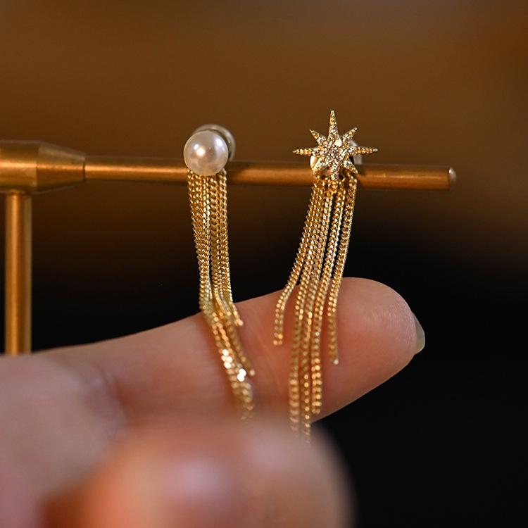 Gold-Plated Pearl Starburst Tassel Earrings in S925 Sterling Silver - Elegant Light Luxury Studs 925 Silver
Gold-Plated Pearl Starburst Tassel Earrings in S925 Sterling Silver - Elegant Light Luxury Studs 925 Silver