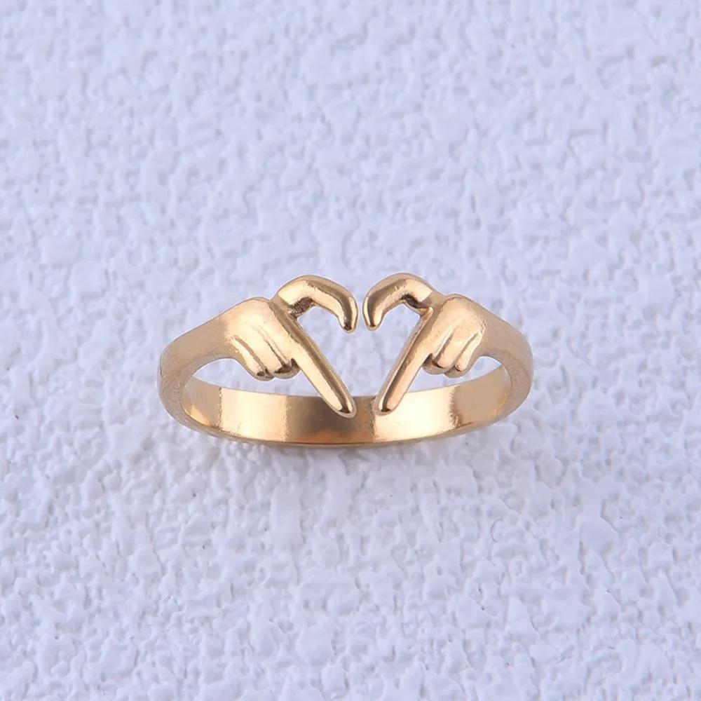 Personality Design Stainless Steel Both Hands Heart Couple Rings for Women Men Exquisite Simple Opening Finger Zircon Colorfast resizable золотий
Personality Design Stainless Steel Both Hands Heart Couple Rings for Women Men Exquisite Simple Opening Finger Zircon Colorfast resizable золотий