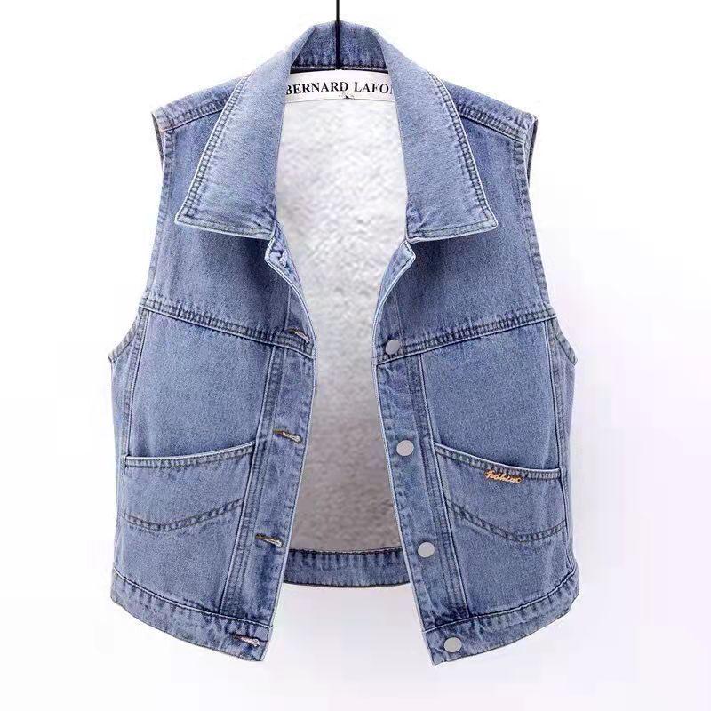 Women s Lamb Wool Velvet-Lined Denim Vest: Autumn/Winter, Loose-Fit, Sleeveless, Short Waistcoat. XL for 110-120 jin
Women s Lamb Wool Velvet-Lined Denim Vest: Autumn/Winter, Loose-Fit, Sleeveless, Short Waistcoat. XL for 110-120 jin