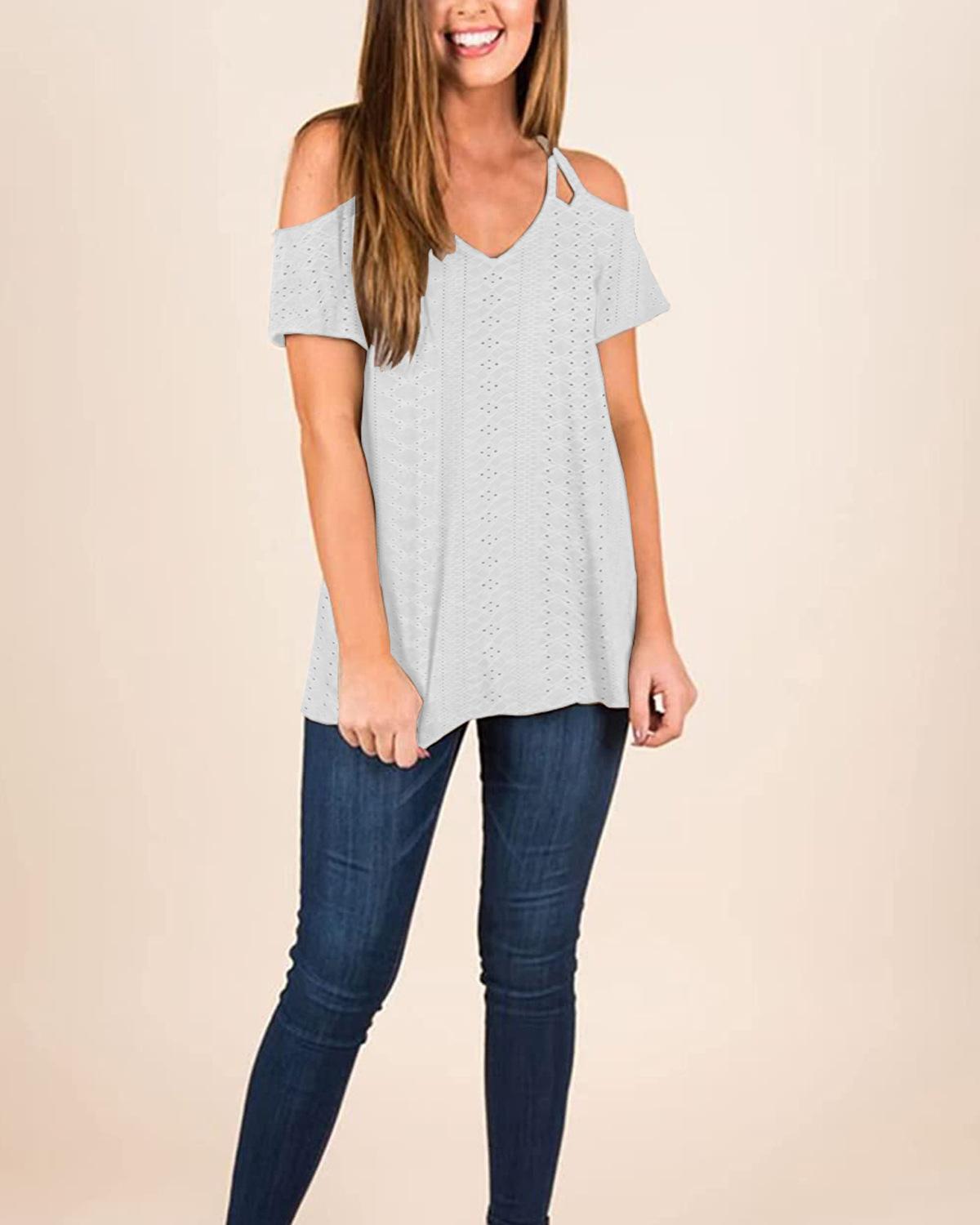 Женская модная одежда Летние топы f Повседневные футболки с коротким рукавом Кружевная ажурная V-образная горловина Рубашки с открытыми плечами Блузки 3XL белый
Женская модная одежда Летние топы f Повседневные футболки с коротким рукавом Кружевная ажурная V-образная горловина Рубашки с открытыми плечами Блузки 3XL белый