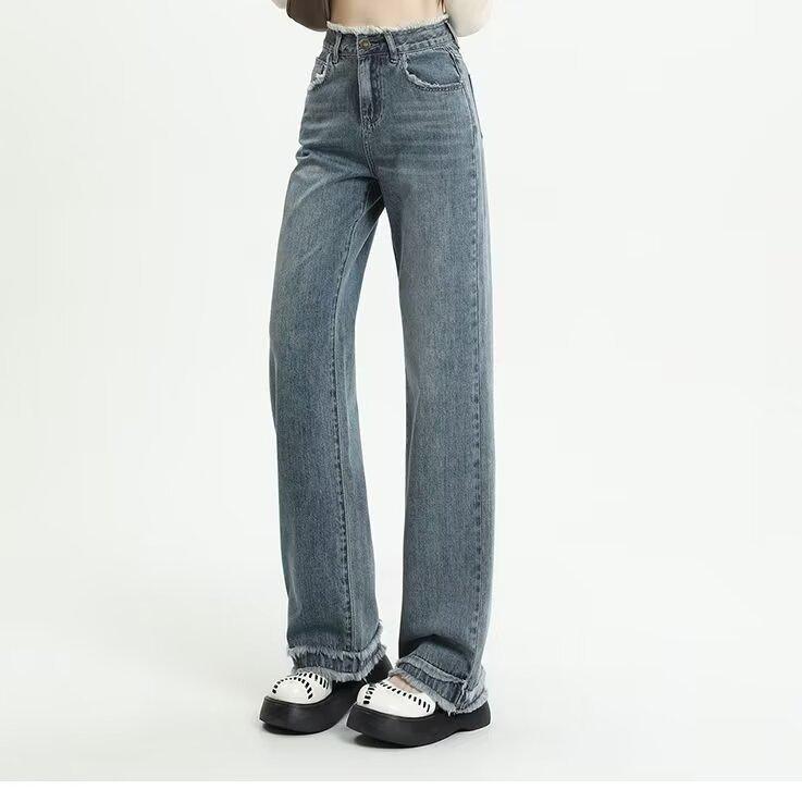 Джинсовые брюки с высокой посадкой, необработанным краем и широкими штанинами - Летние, стройнящие, свободного кроя, прямые, длиной до пола, в трендовом американском стиле. S: Height 155-165CM (75-90 lbs)
Джинсовые брюки с высокой посадкой, необработанным краем и широкими штанинами - Летние, стройнящие, свободного кроя, прямые, длиной до пола, в трендовом американском стиле. S: Height 155-165CM (75-90 lbs)