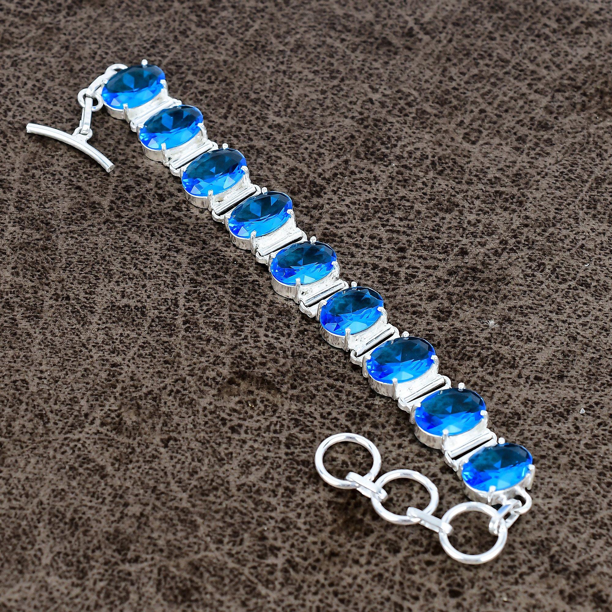 Blue Topaz Gemstone Handmade 925 Sterling Silver Bracelet 7-8 KKG-133
Blue Topaz Gemstone Handmade 925 Sterling Silver Bracelet 7-8 KKG-133