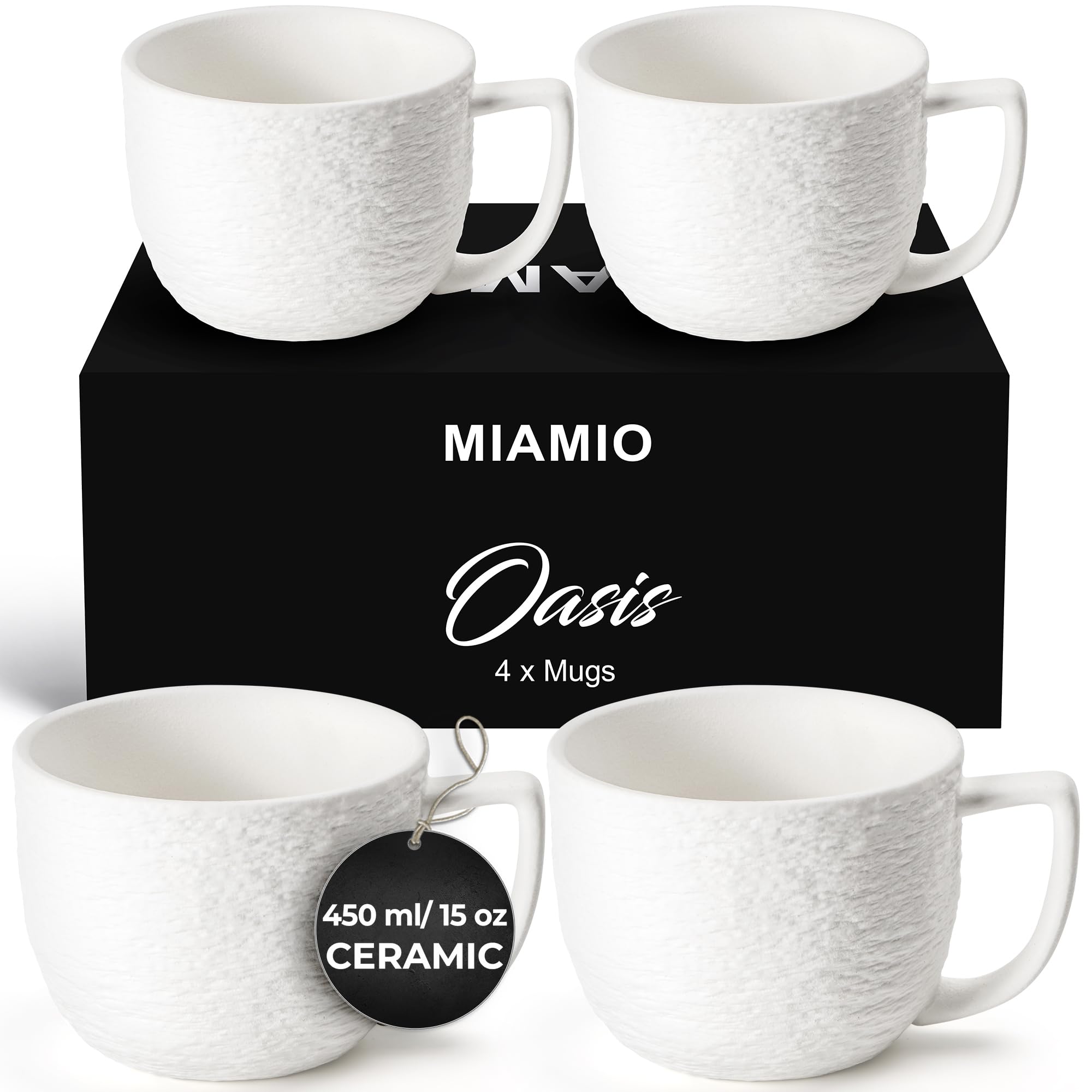 MIAMIO - 450ml Coffee Mug/Mug Set of 4 - Ceramic Mugs for Coffee, Latte, Cappuccino, and Tea - Oasis Collection
MIAMIO - 450ml Coffee Mug/Mug Set of 4 - Ceramic Mugs for Coffee, Latte, Cappuccino, and Tea - Oasis Collection