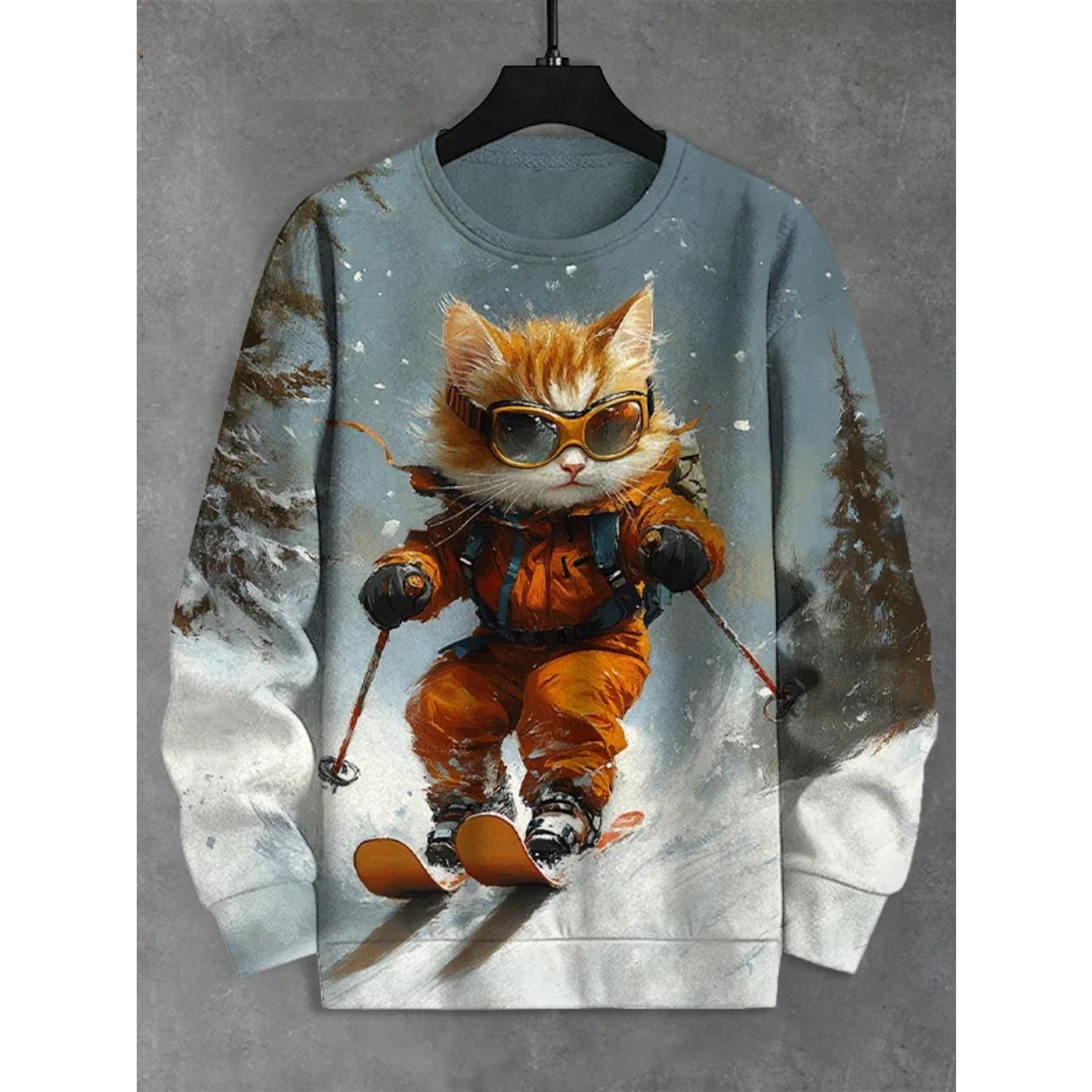Men s Winter Skiing Animal Kitten Printed Casual Sweatshirt Fashion Round Neck Pullover Sweatshirt Polyester Fabric 2025 New S
Men s Winter Skiing Animal Kitten Printed Casual Sweatshirt Fashion Round Neck Pullover Sweatshirt Polyester Fabric 2025 New S