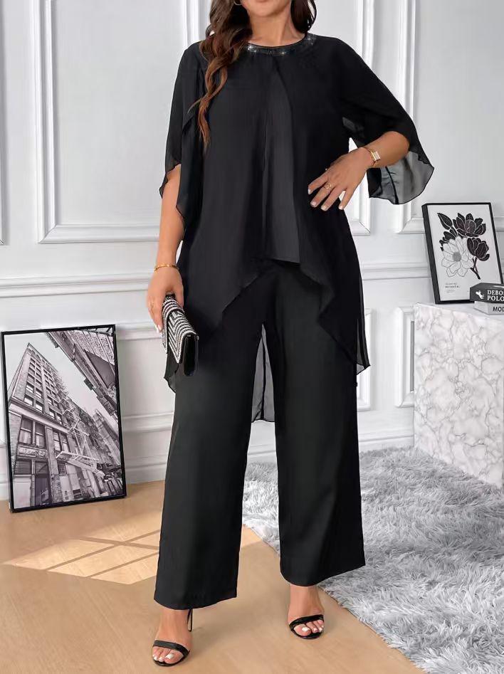 Plus Size Women s Sequin Chiffon Round Neck 3/4 Sleeve Elastic Waist Pants Set 4XL чорний
Plus Size Women s Sequin Chiffon Round Neck 3/4 Sleeve Elastic Waist Pants Set 4XL чорний