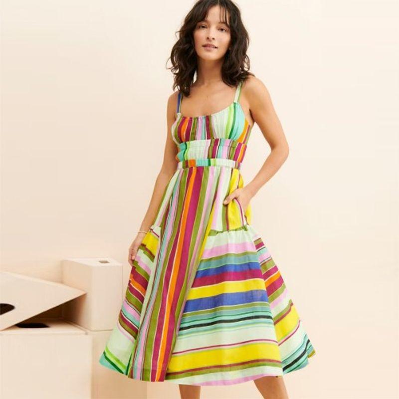 Летнее платье нового цвета в западном стиле с полосатым принтом, облегающее, без спинки, с бандажной завязкой, с вырезами, А-силуэта, на бретелях Color S
Летнее платье нового цвета в западном стиле с полосатым принтом, облегающее, без спинки, с бандажной завязкой, с вырезами, А-силуэта, на бретелях Color S