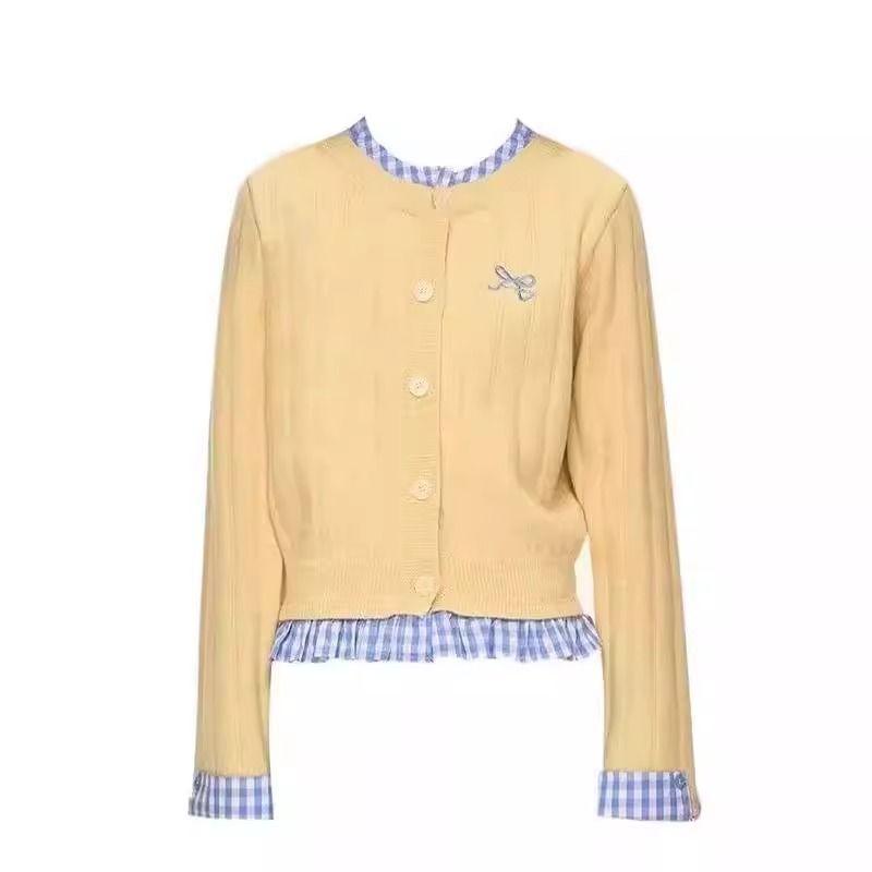 American vintage Plaid Patchwork Fake Two Pieces Knit cardigan Women Early Spring Design Sense Slim fit Slimming Versatile Sweater Yellow XL(Suggested 57.50 kg-65.00 kg)
American vintage Plaid Patchwork Fake Two Pieces Knit cardigan Women Early Spring Design Sense Slim fit Slimming Versatile Sweater Yellow XL(Suggested 57.50 kg-65.00 kg)