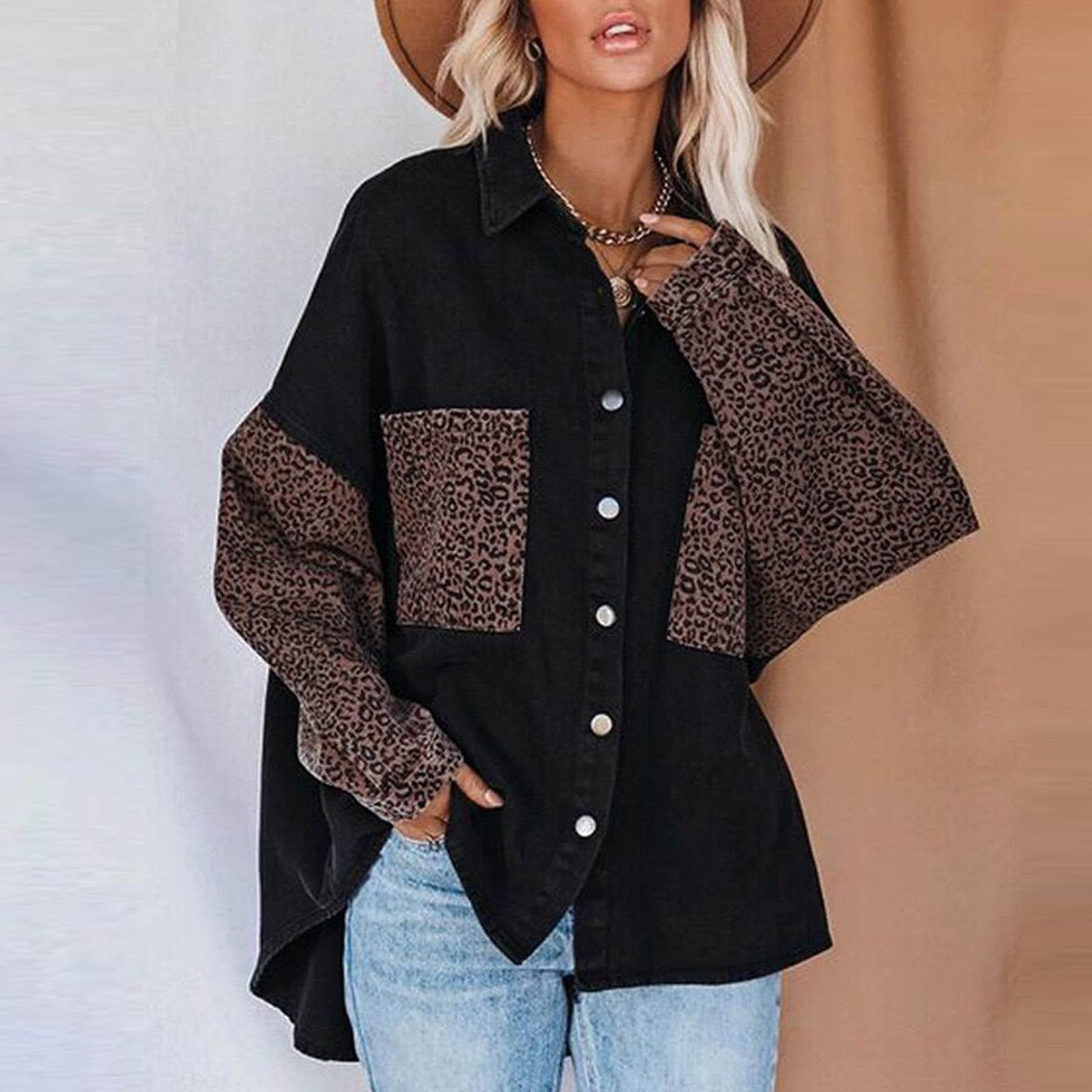 Женская повседневная джинсовая рубашка с длинными рукавами и леопардовыми лоскутными пуговицами, верхняя куртка XL чёрный
Женская повседневная джинсовая рубашка с длинными рукавами и леопардовыми лоскутными пуговицами, верхняя куртка XL чёрный