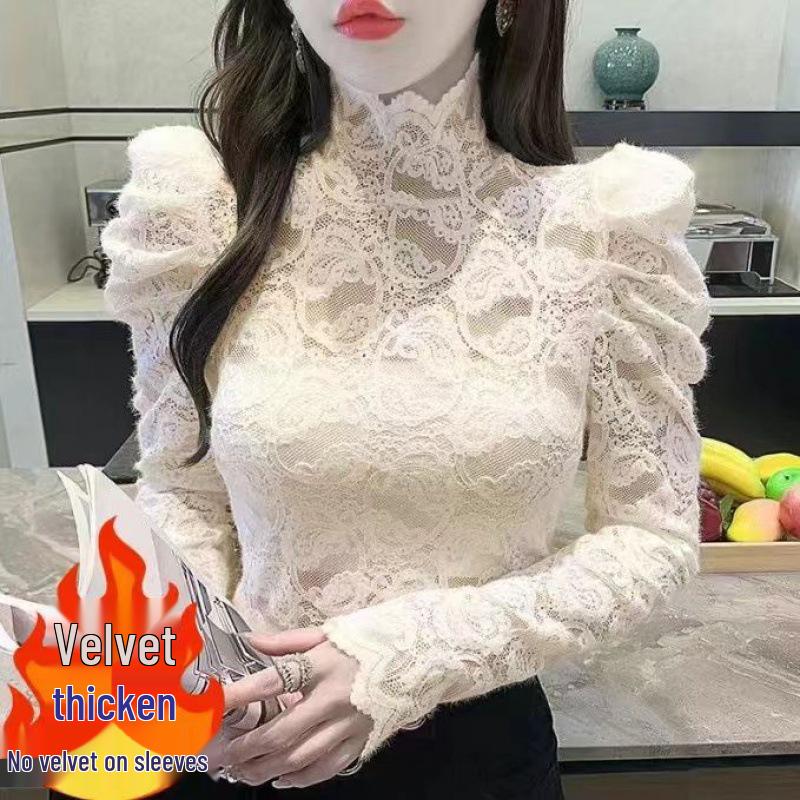 Fleece-Lined High-Neck Lace Puff Sleeve Top - Women s Trendy Autumn/Winter Slim Fit 2XL 65-70 kg
Fleece-Lined High-Neck Lace Puff Sleeve Top - Women s Trendy Autumn/Winter Slim Fit 2XL 65-70 kg