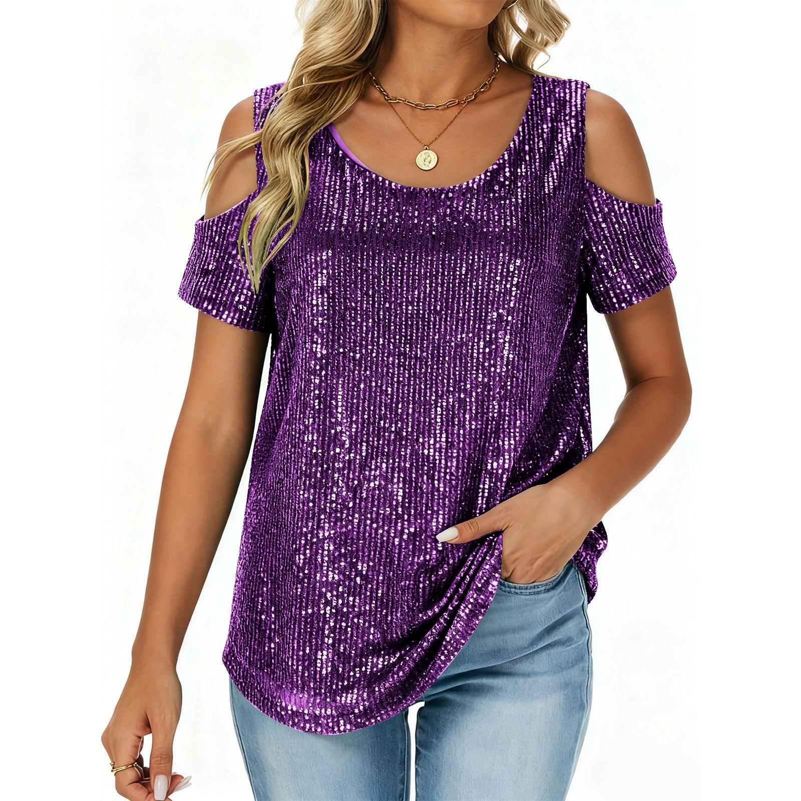 Women’s Sequin Cold Shoulder Short Sleeve Top Scoop Neck Loose Fit Casual Shiny Blouse for Daily and Event Wear M фиолетовый
Women’s Sequin Cold Shoulder Short Sleeve Top Scoop Neck Loose Fit Casual Shiny Blouse for Daily and Event Wear M фиолетовый
