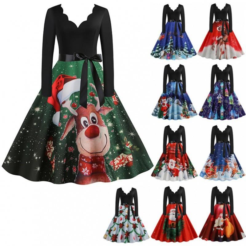 Women Retro 50s 60s Hepburn Christmas Print V Neck Long Sleeves Midi Dress Bridal Host Wedding Bride Bridesmaids Party Gowns S
Women Retro 50s 60s Hepburn Christmas Print V Neck Long Sleeves Midi Dress Bridal Host Wedding Bride Bridesmaids Party Gowns S