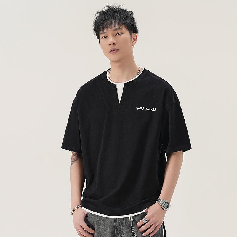 Double Yarn Slippery 240g Round-Shaped Neck T-shirt Fake Two-piece American Trend Versatile Everyday Oversized Short Slee Practical Use S
Double Yarn Slippery 240g Round-Shaped Neck T-shirt Fake Two-piece American Trend Versatile Everyday Oversized Short Slee Practical Use S