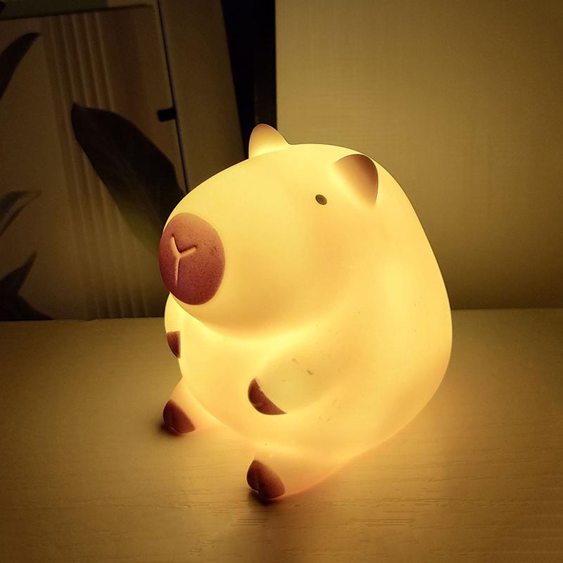Милый мультяшный ночник-капибара, работающий от батареек, с регулировкой яркости, ночная лампа для сна для декора детской комнаты