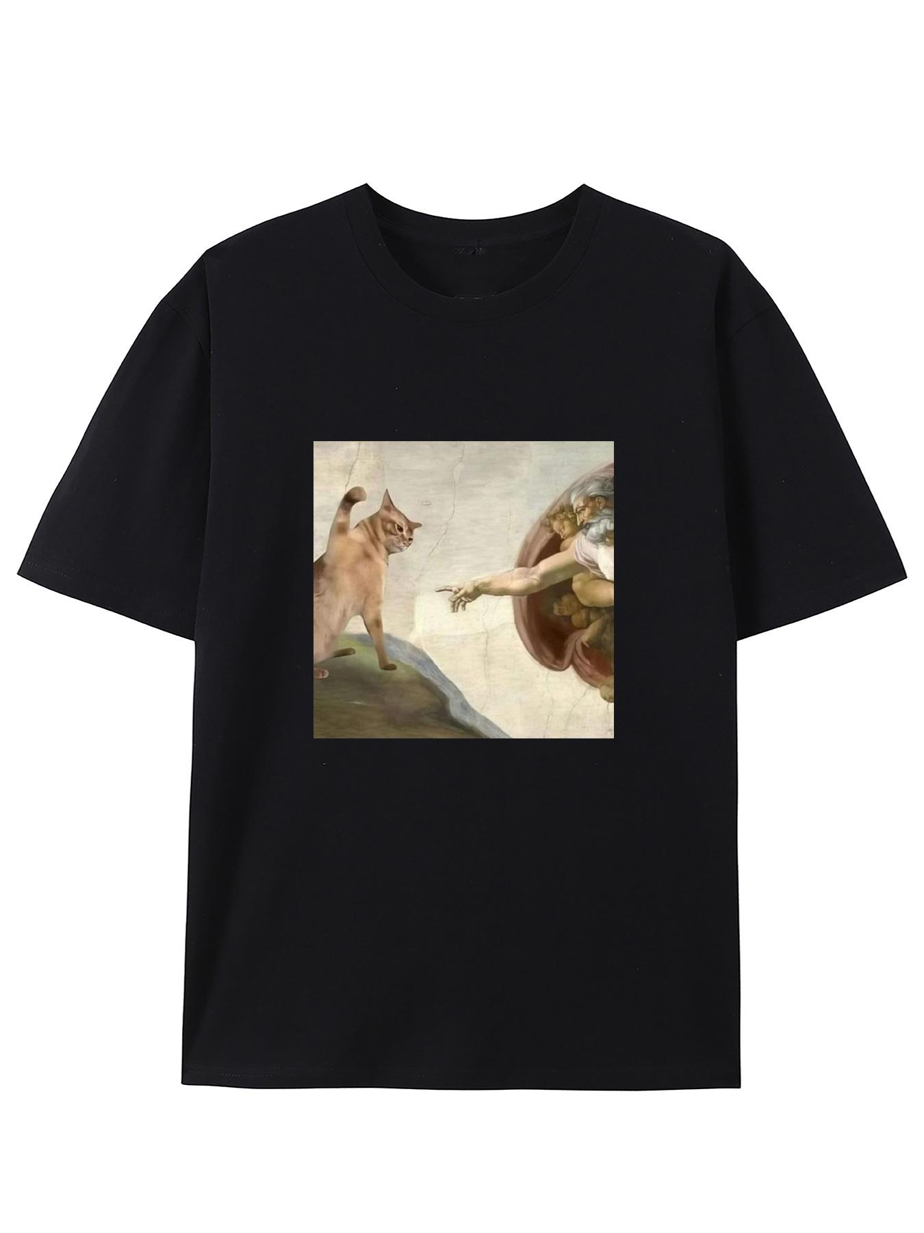 Humorous Cat and Adam Creation Parody Graphic T-Shirt Regular Fit Short Sleeve Pullover for Adult - Summer Casual Fashion Top L
Humorous Cat and Adam Creation Parody Graphic T-Shirt Regular Fit Short Sleeve Pullover for Adult - Summer Casual Fashion Top L