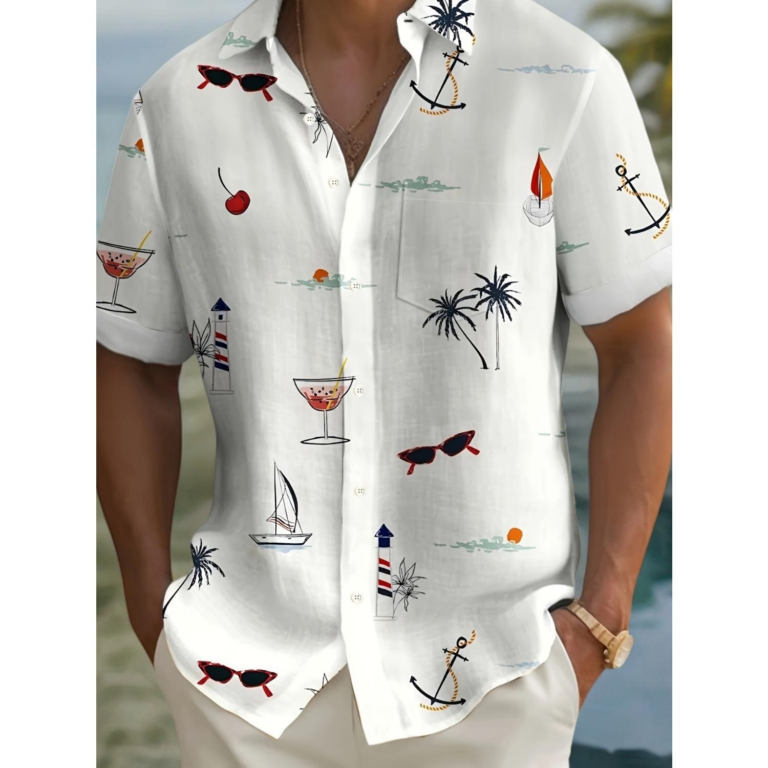 Men s Hawaiian Printed Short Sleeve Shirt - Tropical Cocktail Sailing Lighthouse Pattern, Breathable Button Beach Shirt, Vacation Casual Wear 5XL
Men s Hawaiian Printed Short Sleeve Shirt - Tropical Cocktail Sailing Lighthouse Pattern, Breathable Button Beach Shirt, Vacation Casual Wear 5XL