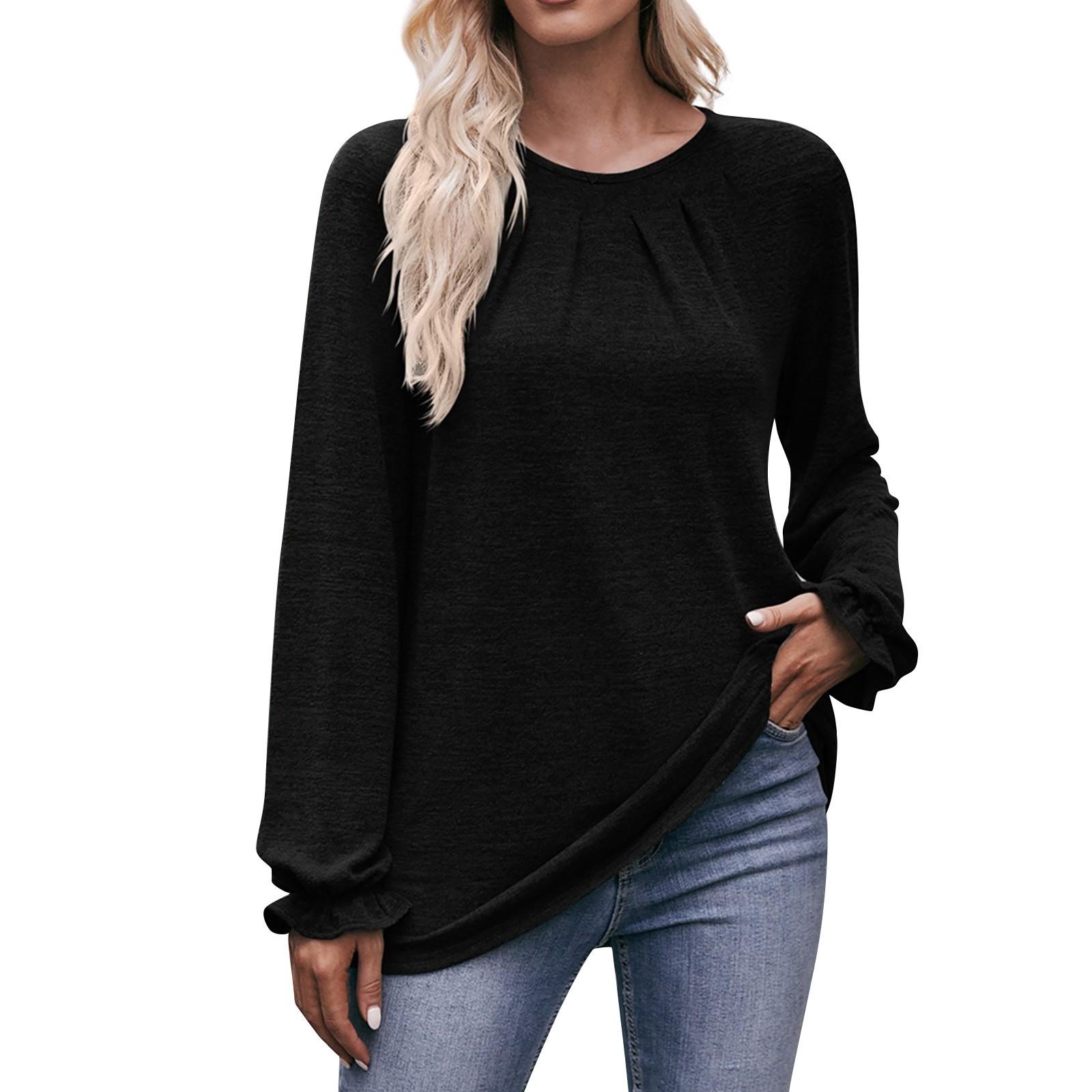 Womens Tops Ladies Rest Round Neck Pleated T-Shirt Long Sleeves Fashion Tops S чорний
Womens Tops Ladies Rest Round Neck Pleated T-Shirt Long Sleeves Fashion Tops S чорний