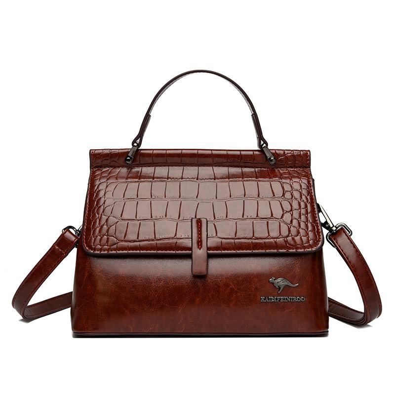 Сумка-тоут большой емкости, женская осенне-зимняя сумка, женская высококачественная фактурная сумка через плечо на одно плечо темно-коричневого