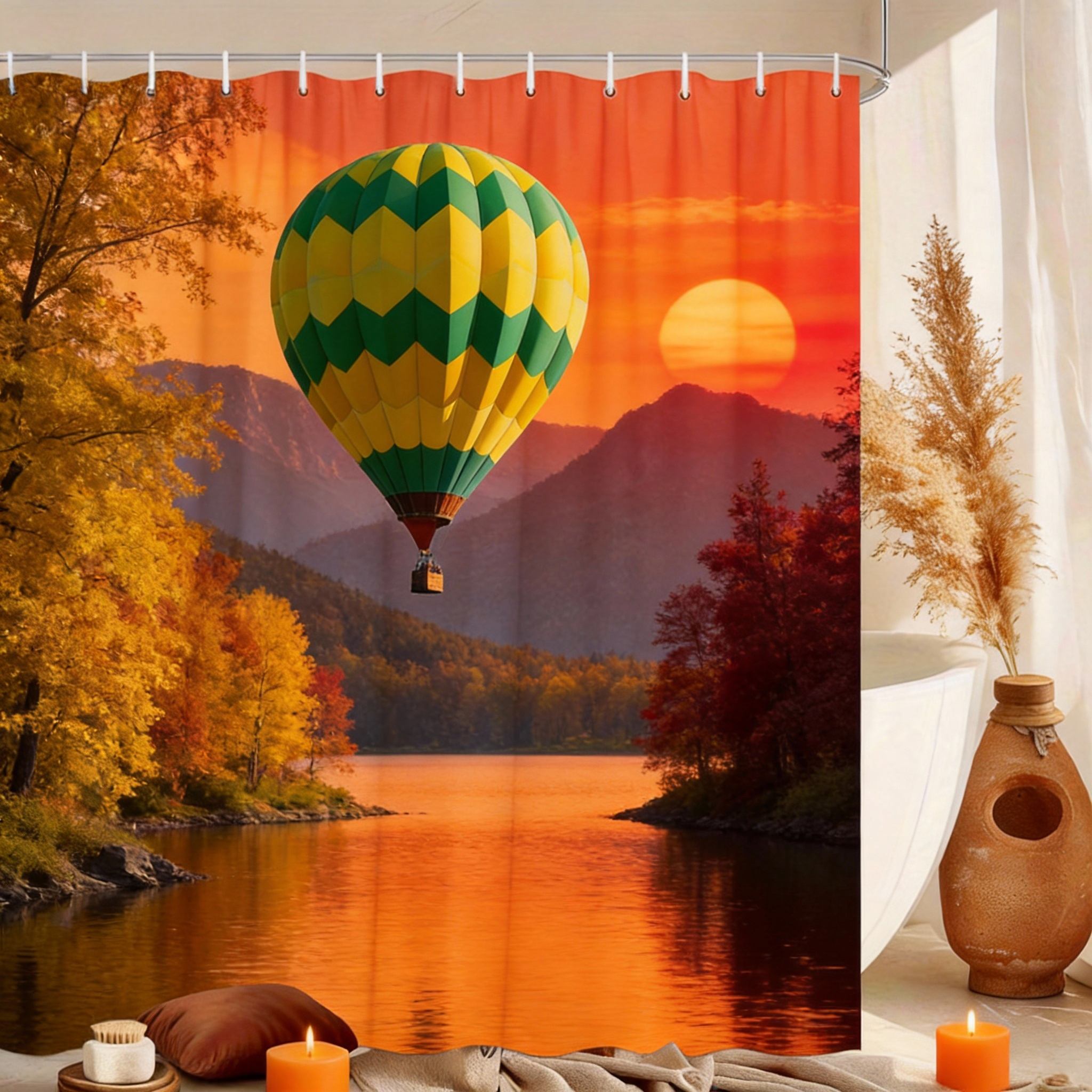 Hot Air Balloon Shower Curtain Mountain Lake Landscape Print Polyester Bath Curtain with Hooks for Nature Adventure Decor 90X180cm(35x70in)
Hot Air Balloon Shower Curtain Mountain Lake Landscape Print Polyester Bath Curtain with Hooks for Nature Adventure Decor 90X180cm(35x70in)