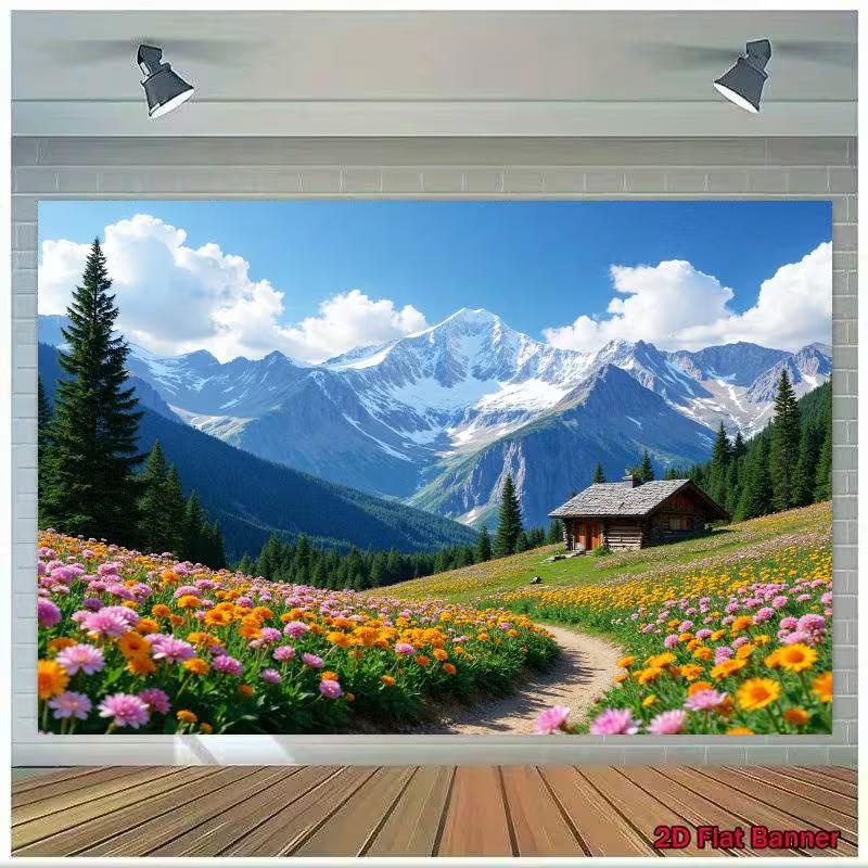 2D Mountain Cabin Backdrop, Alpine Meadow & Snowy Peaks Photo Background 47.2x31.5inch/120*80cm
2D Mountain Cabin Backdrop, Alpine Meadow & Snowy Peaks Photo Background 47.2x31.5inch/120*80cm