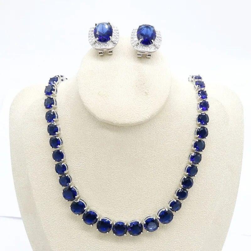 Dark Blue Semi-precious Silver Color Bridal Jewelry Sets for Women Hoop Earrings Necklace Set Birthday Wedding Christmas Gift
Dark Blue Semi-precious Silver Color Bridal Jewelry Sets for Women Hoop Earrings Necklace Set Birthday Wedding Christmas Gift
