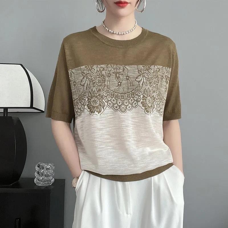 Ice Silk Sweater Feminine Short-sleeved T-shirt Summer New Design Niche Round Neck Pullover Thin Top L хакі
Ice Silk Sweater Feminine Short-sleeved T-shirt Summer New Design Niche Round Neck Pullover Thin Top L хакі