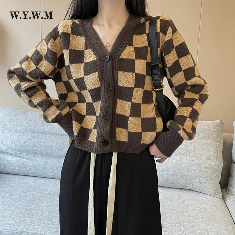 WYWM винтажный клетчатый мягкий вязаный кардиган женский простой однобортный свитер с v-образным вырезом женский осенний повседневный укороченный топ с длинными рукавами
WYWM винтажный клетчатый мягкий вязаный кардиган женский простой однобортный свитер с v-образным вырезом женский осенний повседневный укороченный топ с длинными рукавами