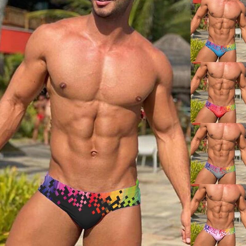 2020 Новая мужская мода Rainbow Swim Briefs Низкая талия Купальники Летние плавки
