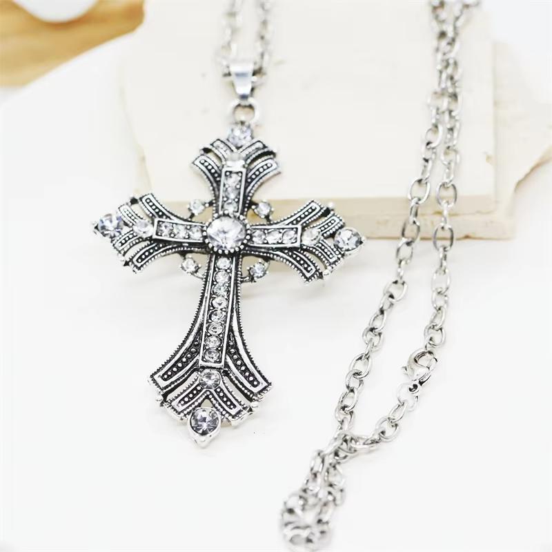 Large Detailed Rhinestone Cross Jewel Necklace Silver Color Tone Pendant Goth Punk Jewellery Fashion Charm Statement Women Gift
Large Detailed Rhinestone Cross Jewel Necklace Silver Color Tone Pendant Goth Punk Jewellery Fashion Charm Statement Women Gift