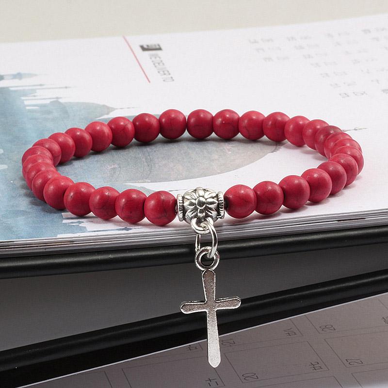 6mm Boho Natural Blue Beads Bracelet Men Cross Pendant Black Volcanic Stone Strand Bracelets for Women Charm Fashion Jewelry 21cm красный
6mm Boho Natural Blue Beads Bracelet Men Cross Pendant Black Volcanic Stone Strand Bracelets for Women Charm Fashion Jewelry 21cm красный