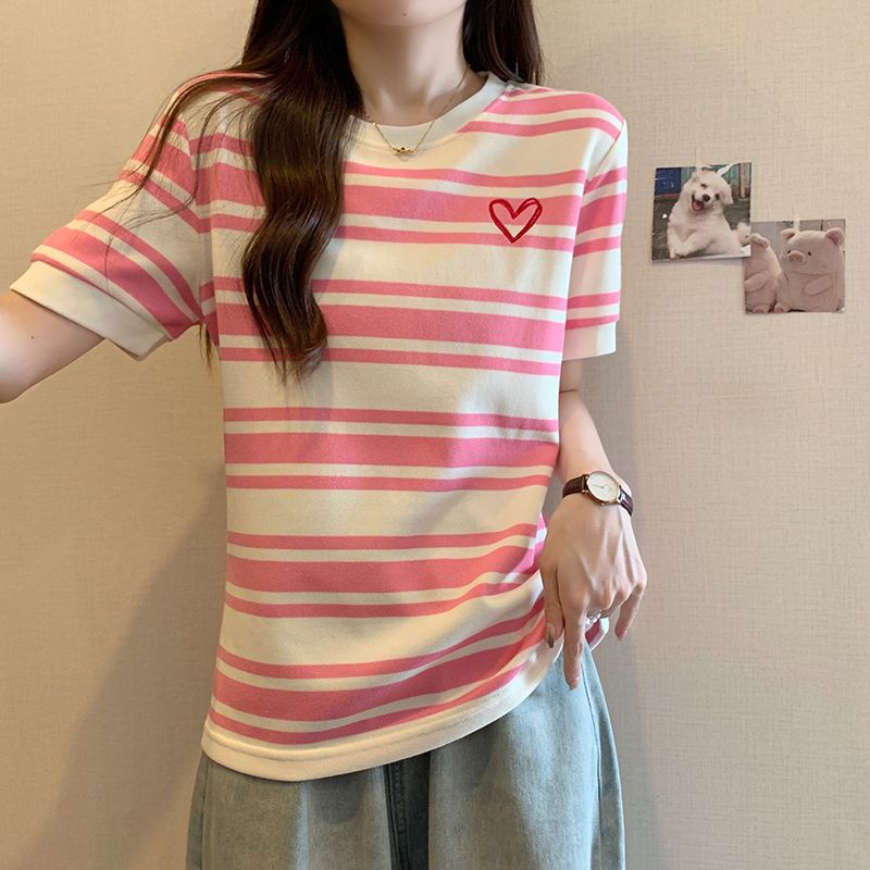 Summer women s large size casual embroidered striped right shoulder short-sleeved T-shirt slimming and flesh-covering top M рожевий
Summer women s large size casual embroidered striped right shoulder short-sleeved T-shirt slimming and flesh-covering top M рожевий