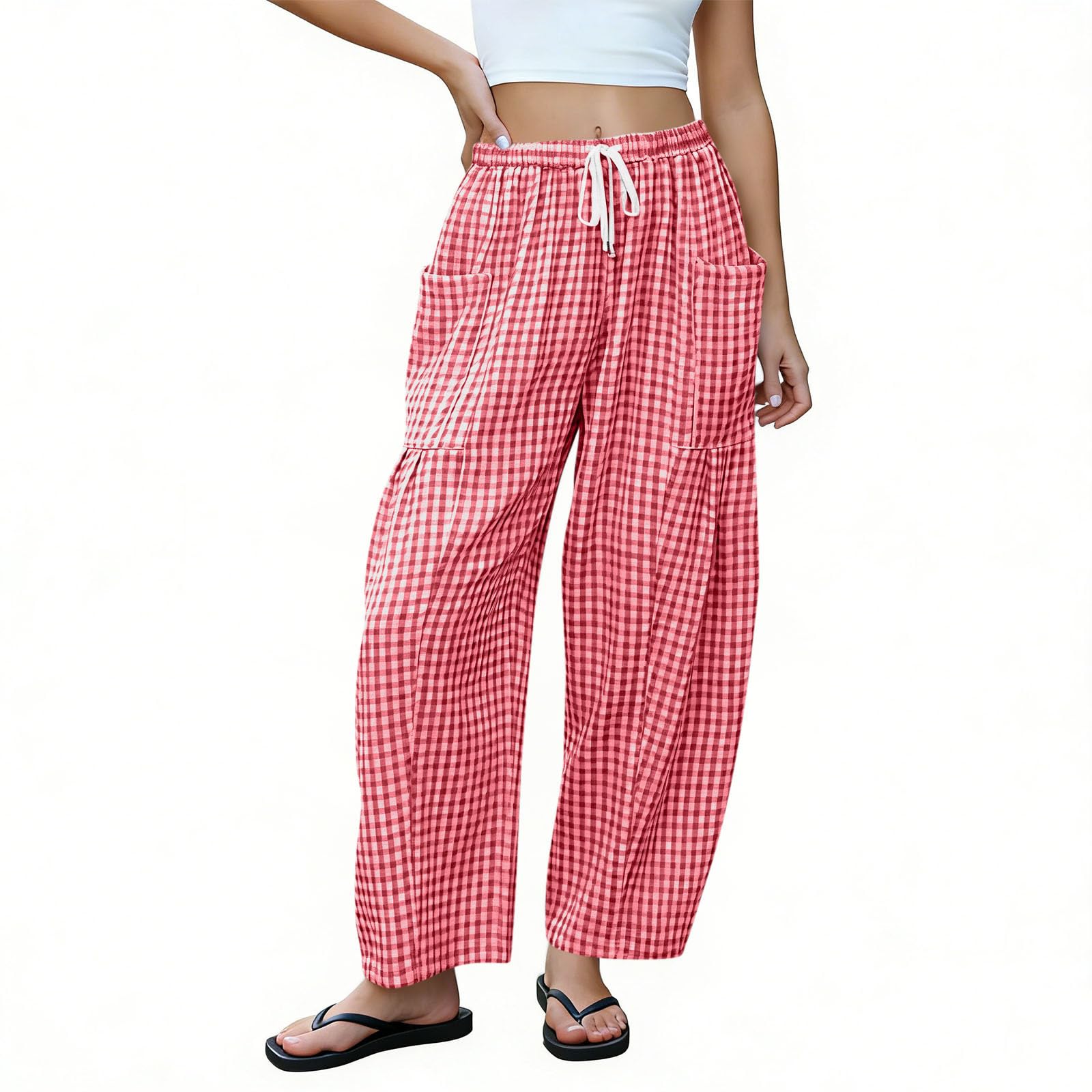 Women’s Loose Fit Plaid Drawstring Waist Wide Leg Pants with Large Side Pockets Casual Lightweight Trousers L
Women’s Loose Fit Plaid Drawstring Waist Wide Leg Pants with Large Side Pockets Casual Lightweight Trousers L