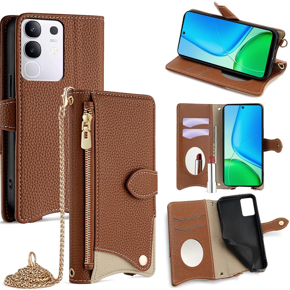 For vivo Y29 4G Wallet Case Fishtail Design Leather Phone Cover with Mirror/Stand/Strap Brown
For vivo Y29 4G Wallet Case Fishtail Design Leather Phone Cover with Mirror/Stand/Strap Brown