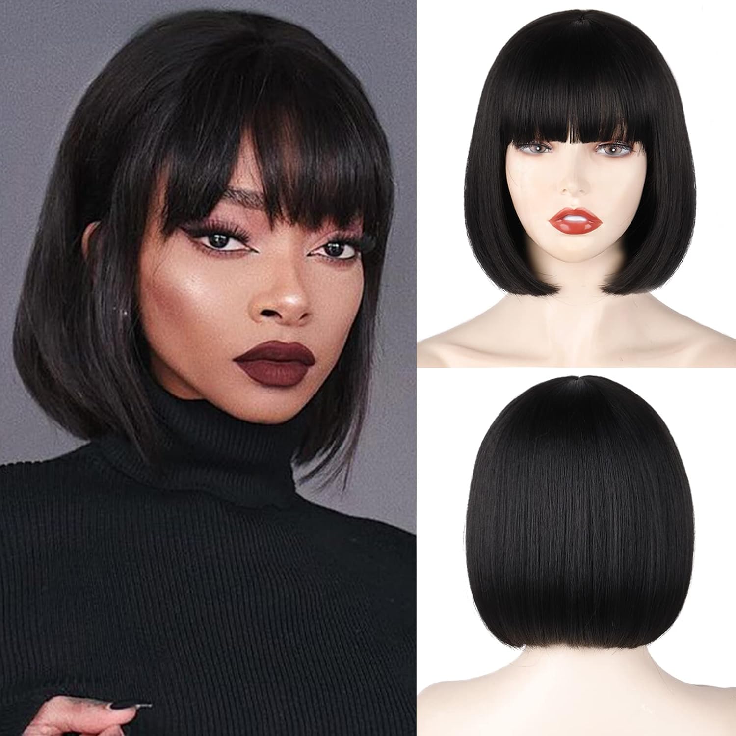Synthetic 12 Inch Short Bob Black Wig With Bangs for Women Natural Looking Soft Hair Replacement Wigs Velma Kelly Halloween 12inches
Synthetic 12 Inch Short Bob Black Wig With Bangs for Women Natural Looking Soft Hair Replacement Wigs Velma Kelly Halloween 12inches
