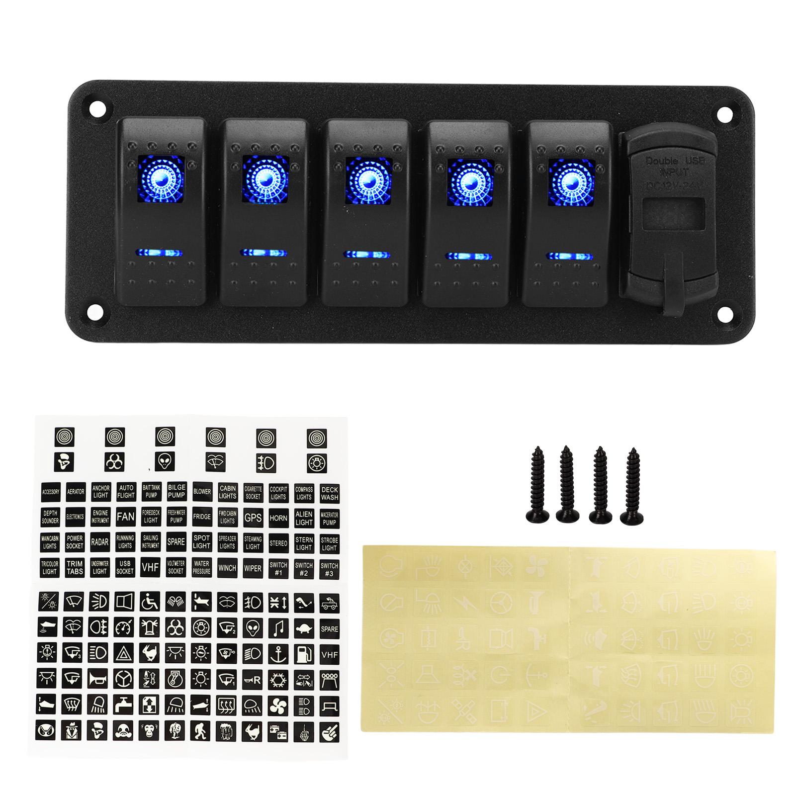 5 Gang Rocker Switch Panel 12V-24V Dual USB Charger LED Voltage Display ON Off Switch For Truck RV Yacht
5 Gang Rocker Switch Panel 12V-24V Dual USB Charger LED Voltage Display ON Off Switch For Truck RV Yacht