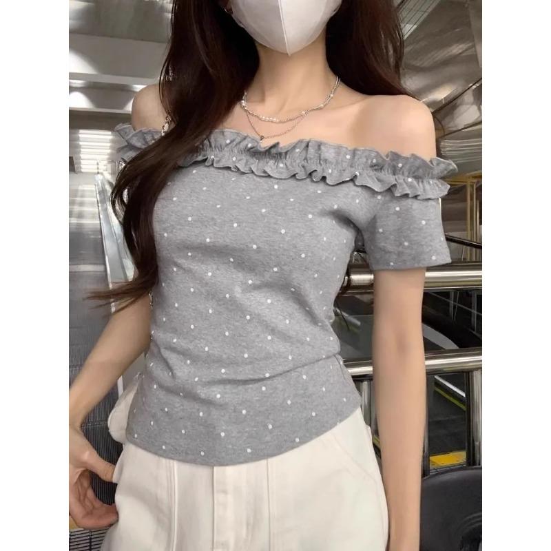 Design Hot Girl s Short Polka-dot Short-sleeved Summer New One-word Chic Slim Top L
Design Hot Girl s Short Polka-dot Short-sleeved Summer New One-word Chic Slim Top L