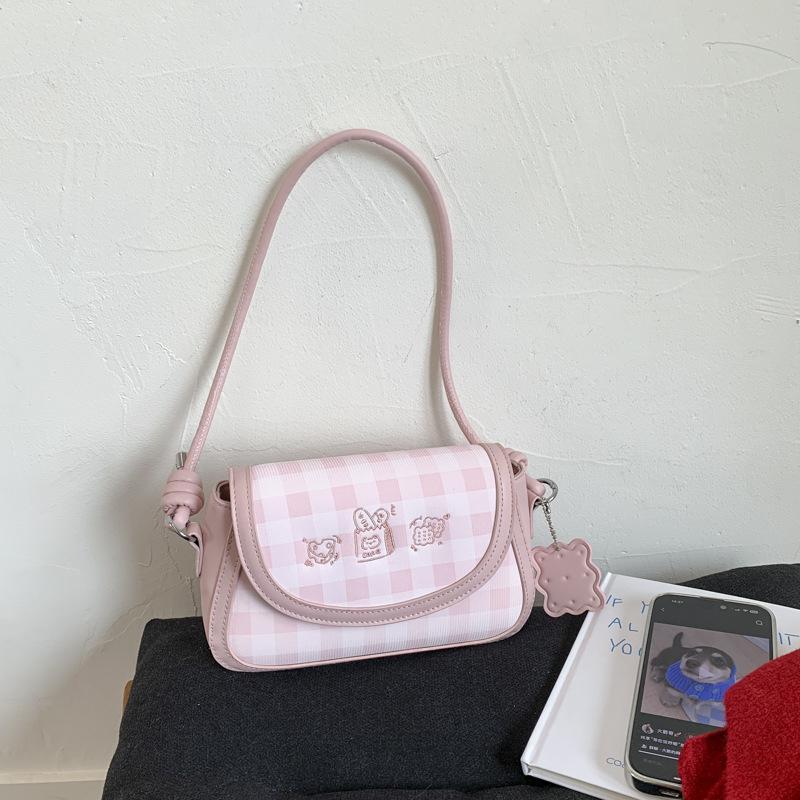 Клетчатая сумка женская летняя новая модная нишевая сумка-мессенджер высококлассная на одно плечо подмышечная сумка розовый
