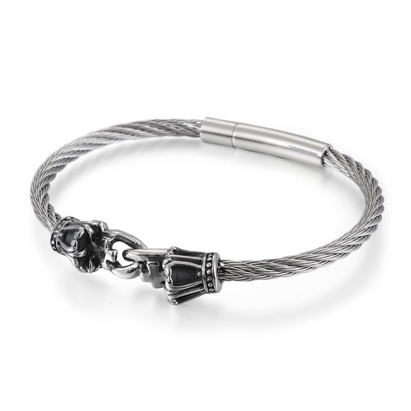 Властный индивидуальный череп, браслет из титановой стали, ретро-готический браслет с двойным черепом из стальной проволоки
Властный индивидуальный череп, браслет из титановой стали, ретро-готический браслет с двойным черепом из стальной проволоки