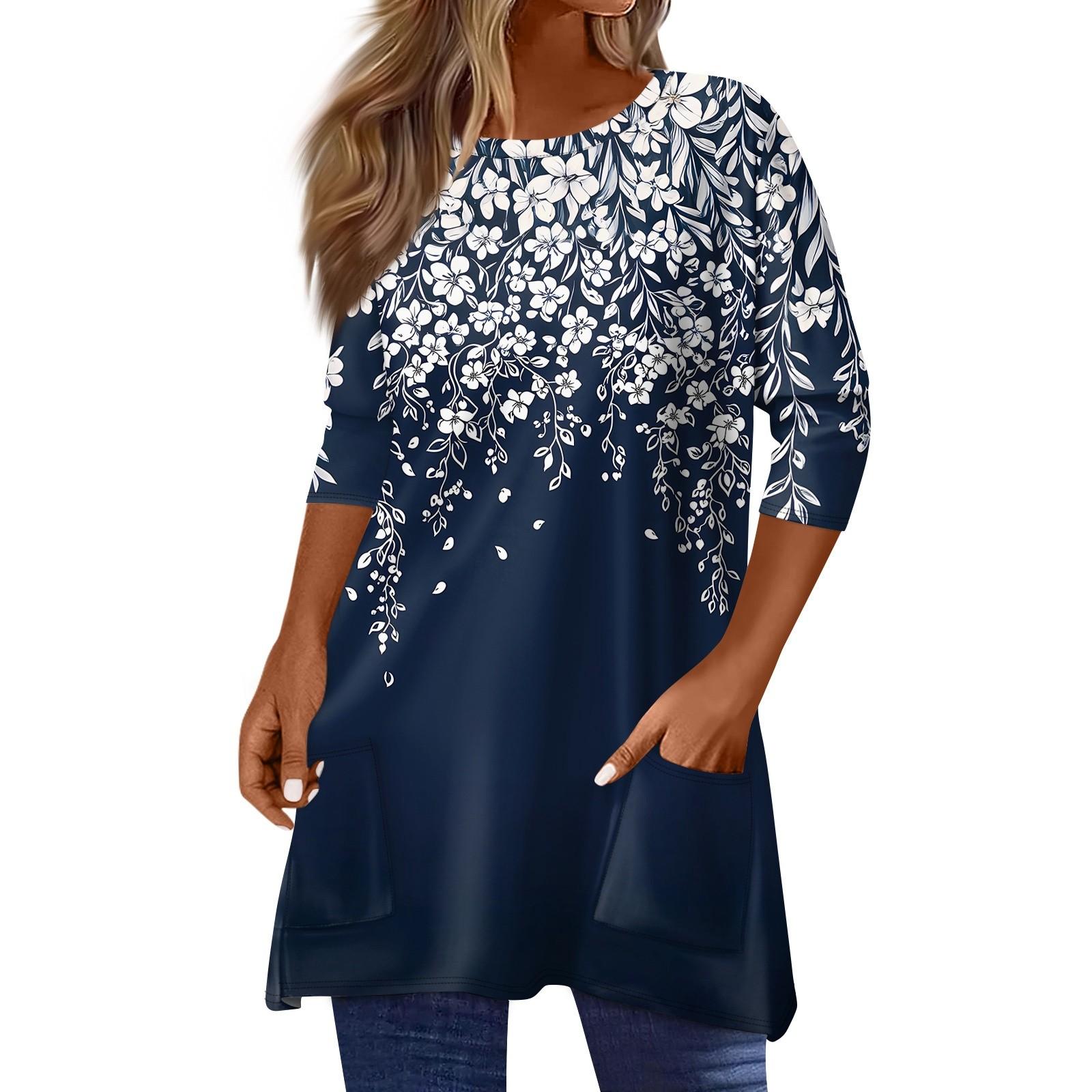3/4 Sleeve Pocket Tops For Women Print Mid-length T Shirt Round Neck Blouse XXL
3/4 Sleeve Pocket Tops For Women Print Mid-length T Shirt Round Neck Blouse XXL