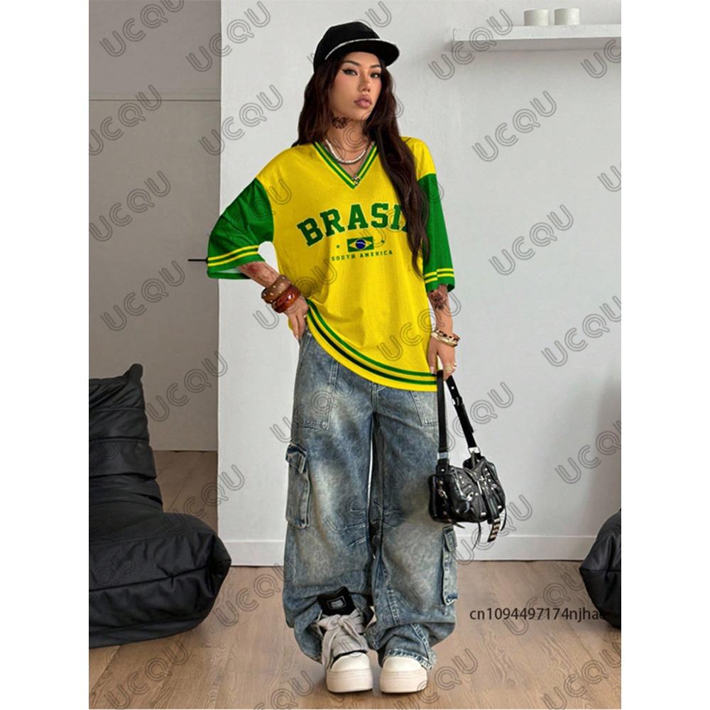 Summer new ladies retro V-neck Brazilian printed T-shirt 3XL
Summer new ladies retro V-neck Brazilian printed T-shirt 3XL