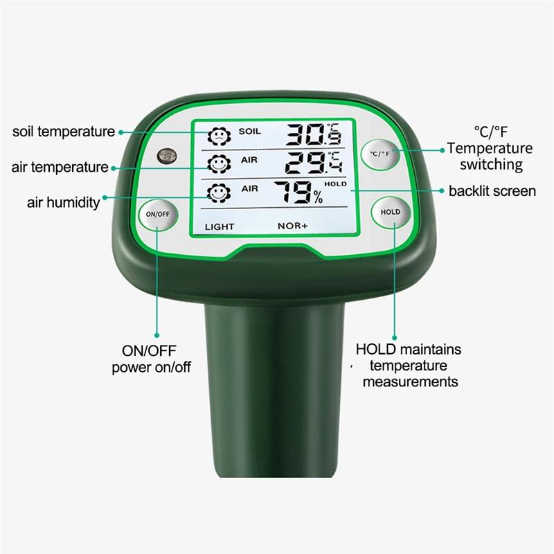 A55F-Digital Soil Tester Sunlight Air Moisture Temp Meter Sensor Screen LCD Backlight Hygrometer For Flowers Planting зелений
A55F-Digital Soil Tester Sunlight Air Moisture Temp Meter Sensor Screen LCD Backlight Hygrometer For Flowers Planting зелений