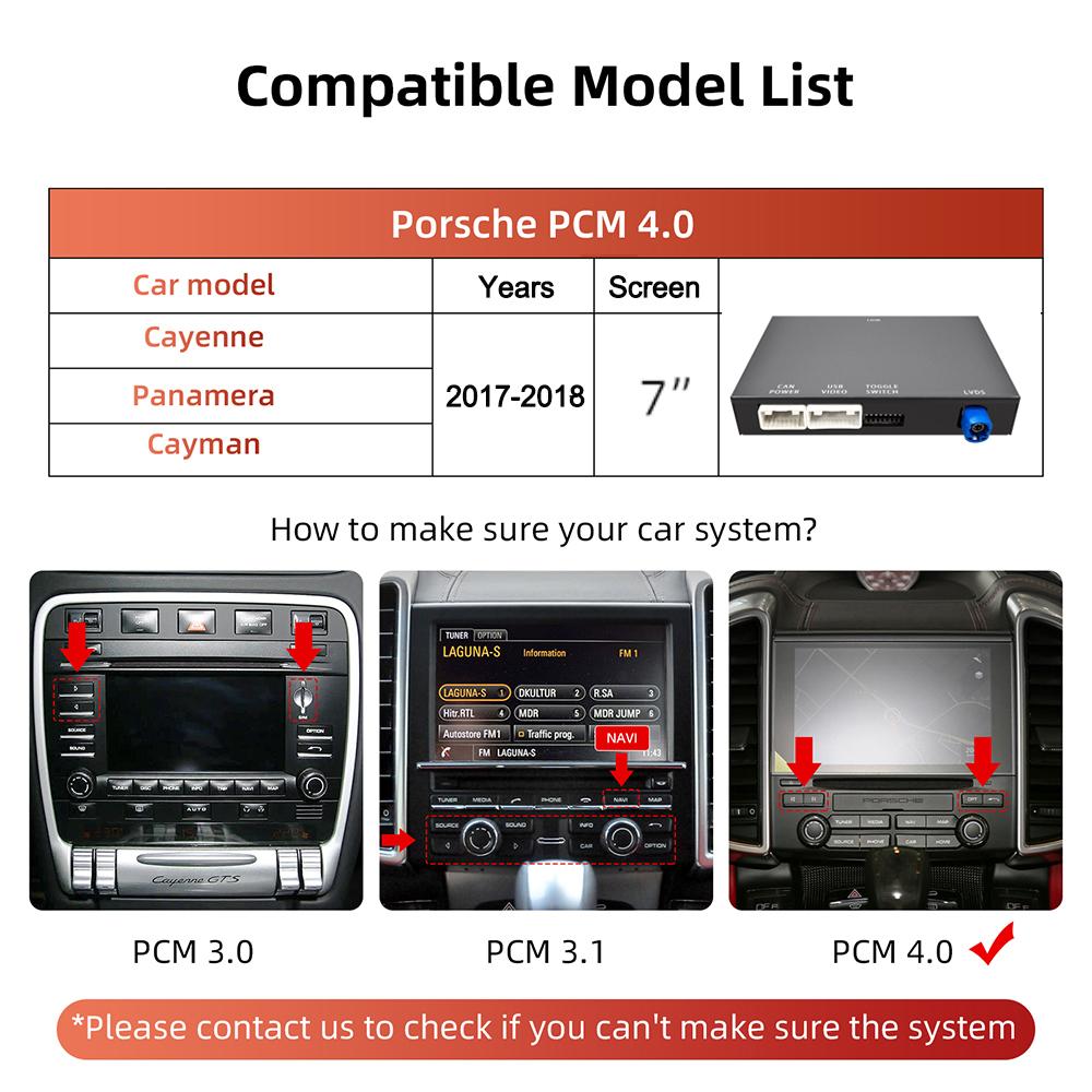 Оновлення екрана OEM Бездротовий Carplay Auto Для Porsche Cayenne Macan 911 з PCM 4.0 2017-2018 Mirror-Link
Оновлення екрана OEM Бездротовий Carplay Auto Для Porsche Cayenne Macan 911 з PCM 4.0 2017-2018 Mirror-Link