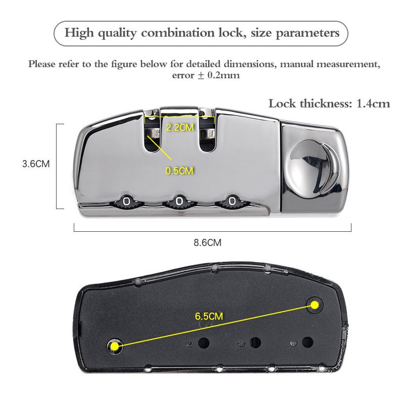 Простий зворотний 3-значний комбінований замок для валізи Скидання замка для багажу Аксесуар для дорожньої валізи Цифровий набір пароля
Простий зворотний 3-значний комбінований замок для валізи Скидання замка для багажу Аксесуар для дорожньої валізи Цифровий набір пароля