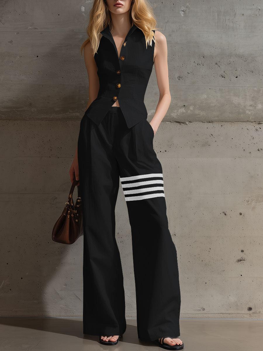Summer Sleeveless Ruched Waist Shirt Straight Leg Wide Leg Pants Fashion Casual Set XXL чорний
Summer Sleeveless Ruched Waist Shirt Straight Leg Wide Leg Pants Fashion Casual Set XXL чорний